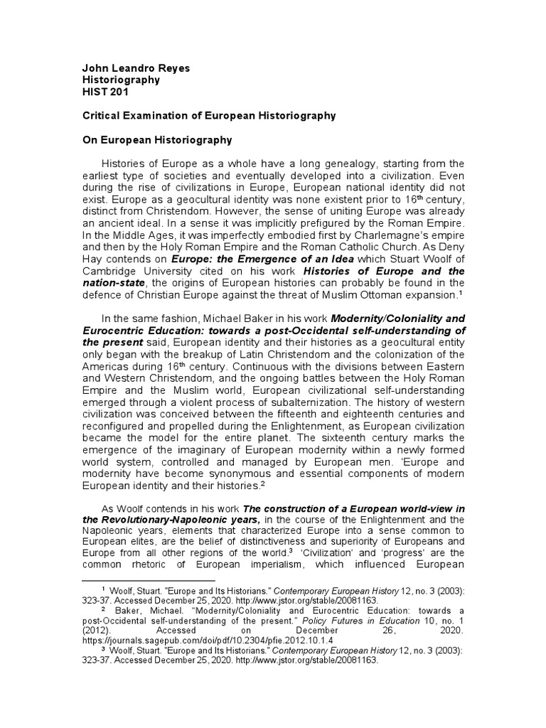 Critical Examination of Assigned Historiography | PDF | Civilization ...