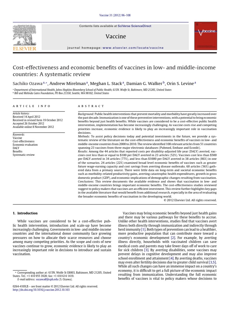Cost-Effectiveness and Economic Benefits of Vaccines in Low-And Middle ...