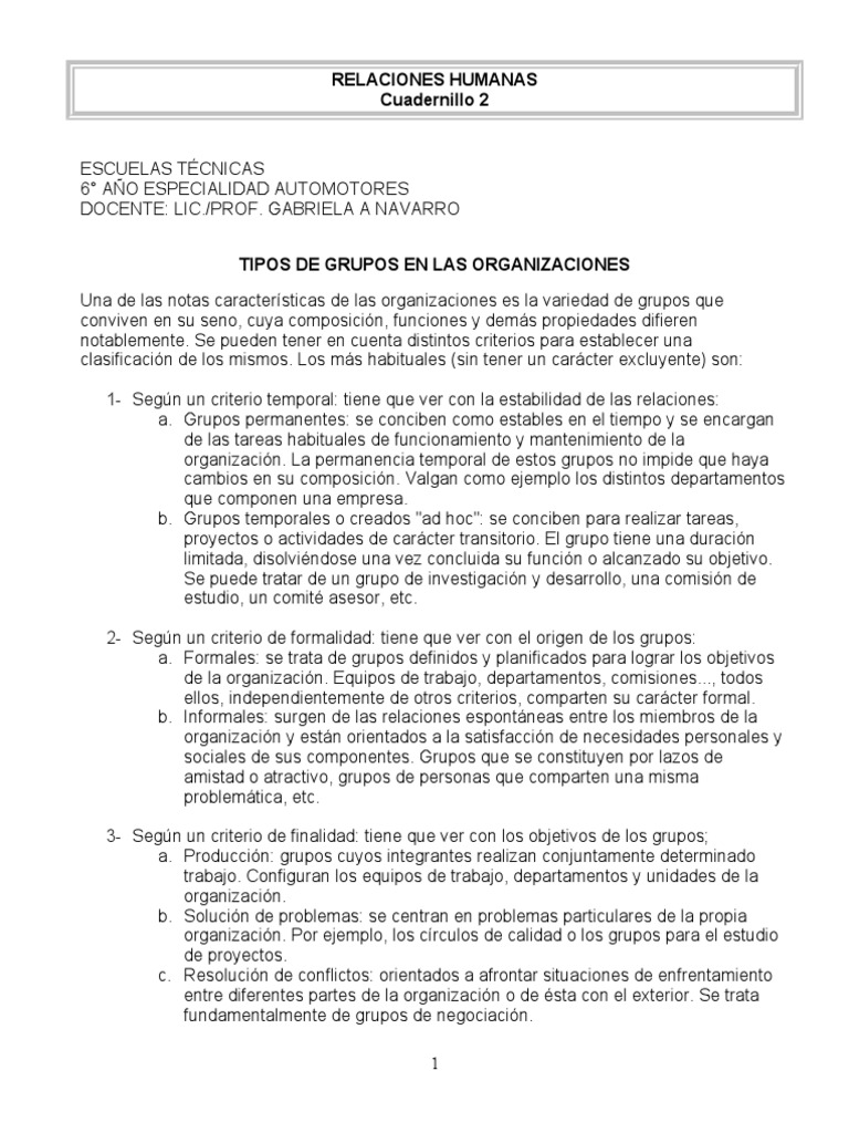 Tipos de Grupos en Organizaciones | PDF | Liderazgo | Toma de decisiones