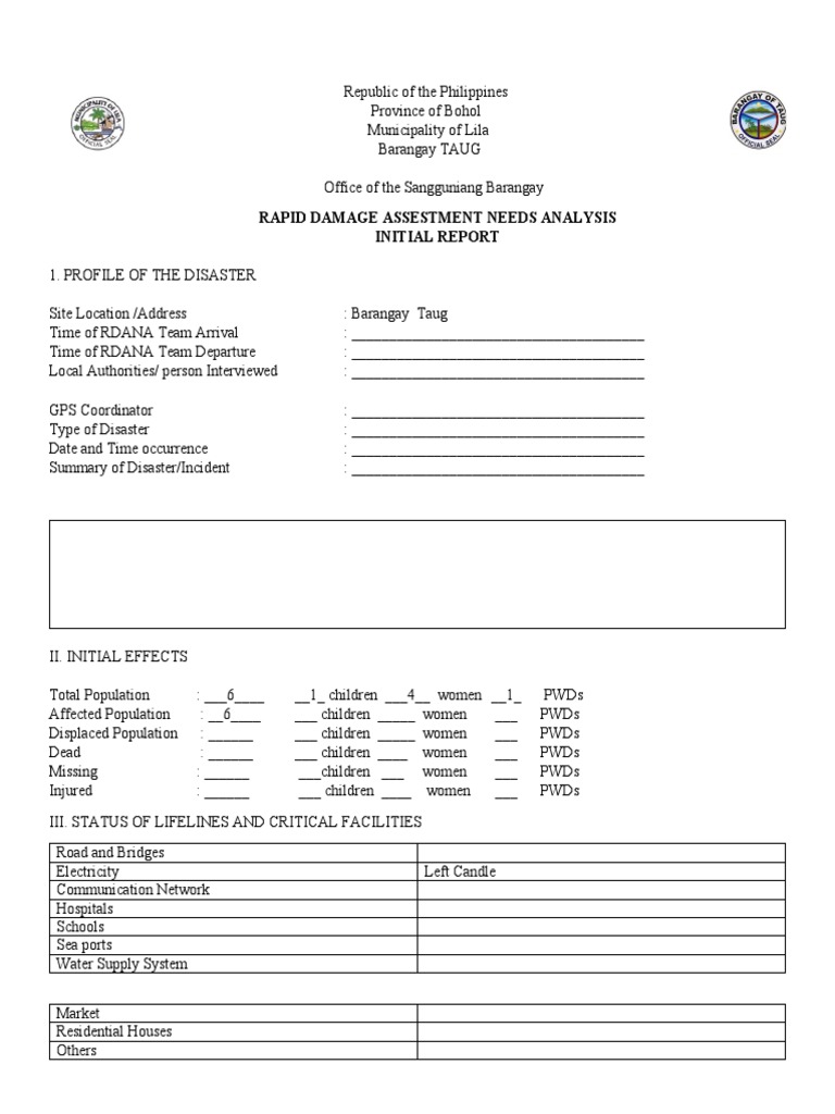 Bohol Barangay Taug Damage Assessment Report | PDF | Tropical Cyclone ...
