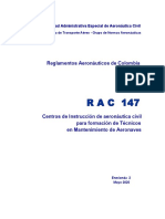 RAC 147 - C. de Instrucción Aeronáutica Civil Formación de Técnicos Mantenimiento Aeronaves