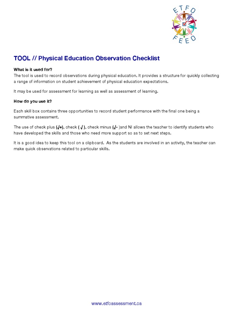 Physical Education Observation Tool | PDF | Pedagogy | Teaching