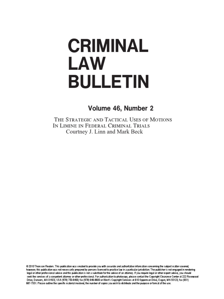 Criminal LAW Bulletin: Volume 46, Number 2 | PDF | Witness | Evidence (Law)
