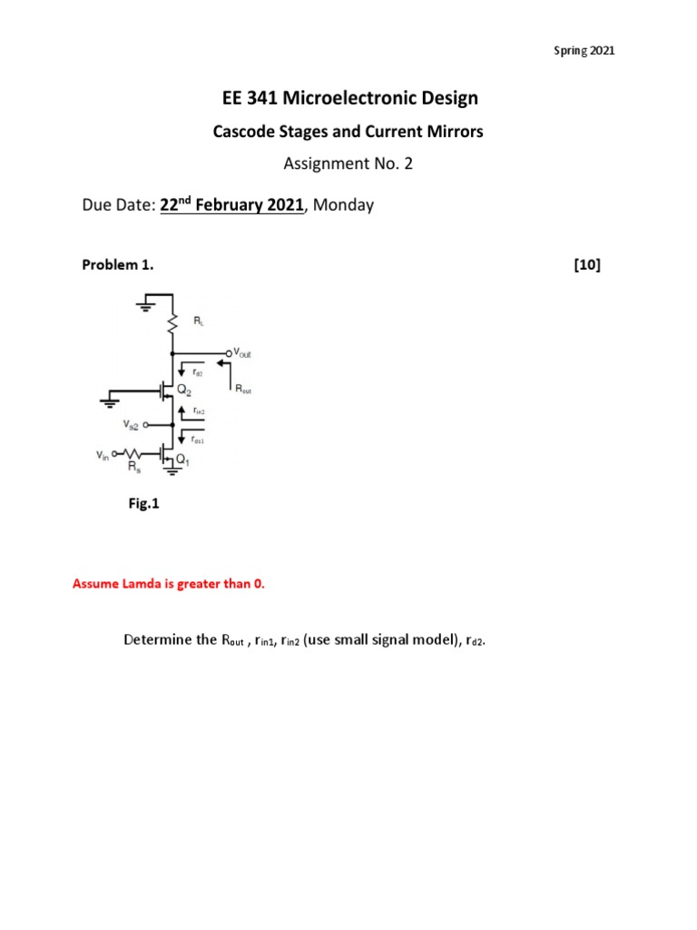 EE 341 Microelectronic Design: Assignment No. 2 Due Date: 22 | PDF ...