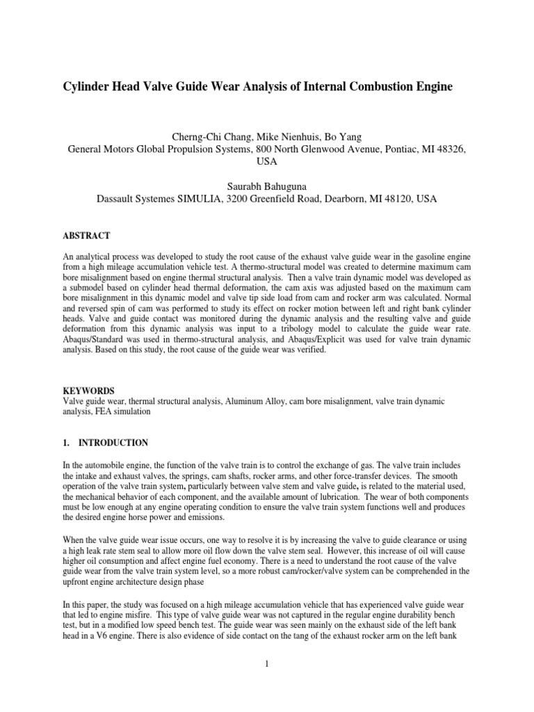 Cylinder Head Valve Guide Wear Analysis of Internal Combustion Engine