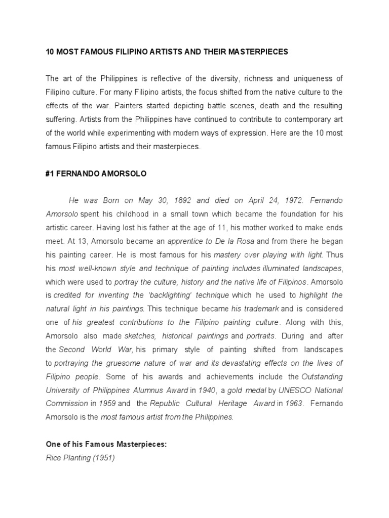 Famous Filipino Artists and Their Masterpieces Script | PDF | Sculpture ...