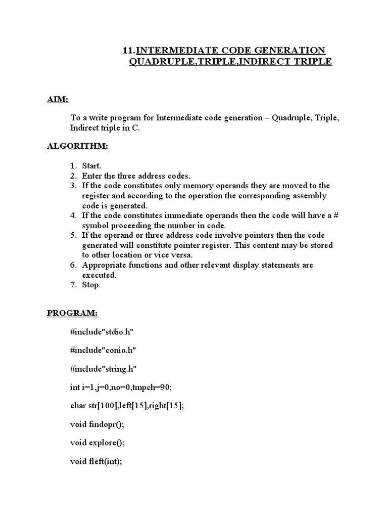 Intermediate Code Generation in C | PDF | Computer Programming ...