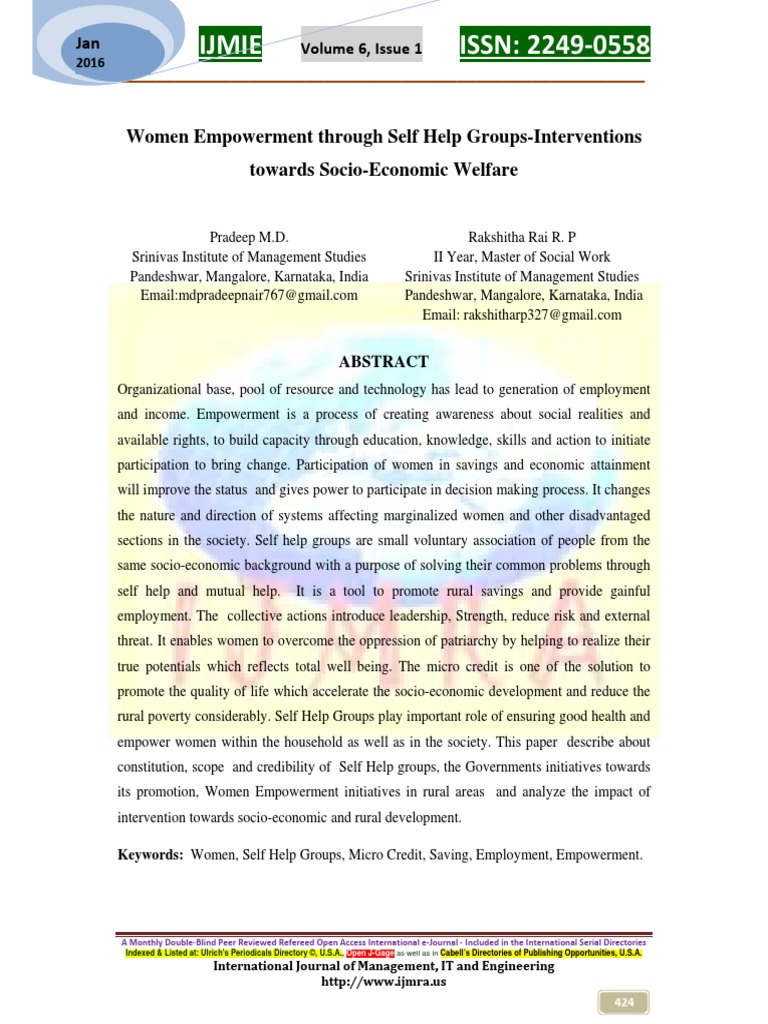 Women Empowerment Through Self Help Grou | PDF | Empowerment | Poverty