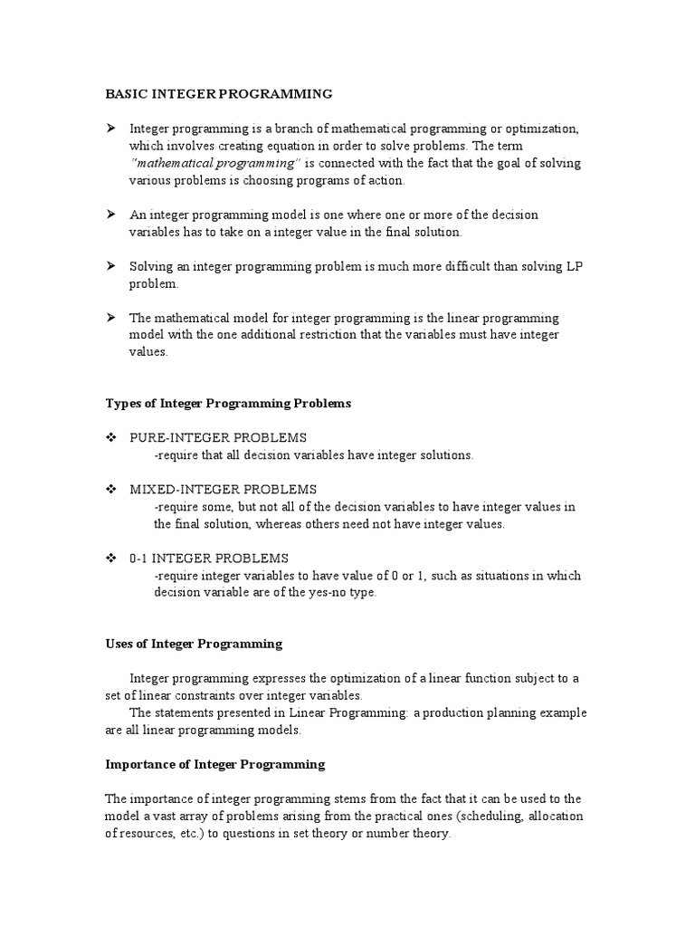 Understanding Integer Programming Basics | PDF | Linear Programming ...
