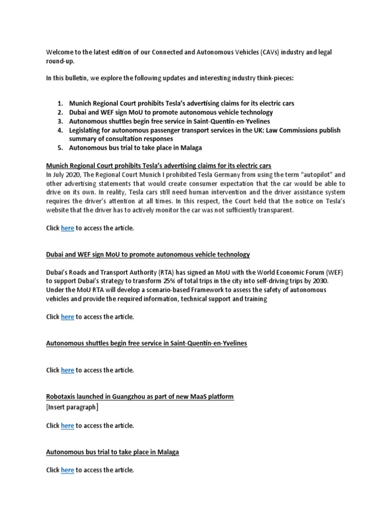 CAVs Legal Updates and Industry News | PDF