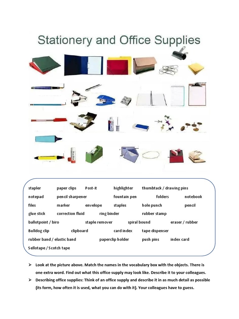Stationery List, Useful List Of Stationery And Office Supplies In English