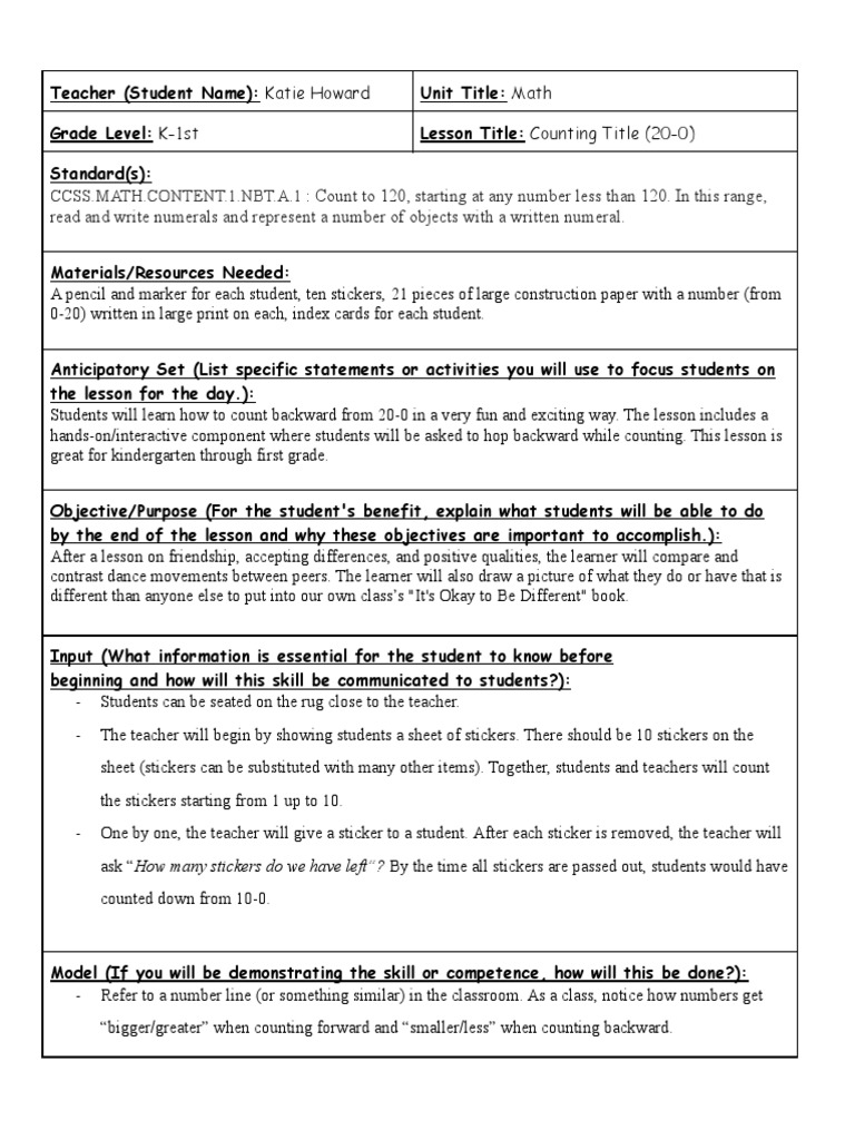 Katie Howard - Madeline Hunter Lesson Plan Template  PDF  Lesson Pertaining To Madeline Hunter Lesson Plan Template Blank