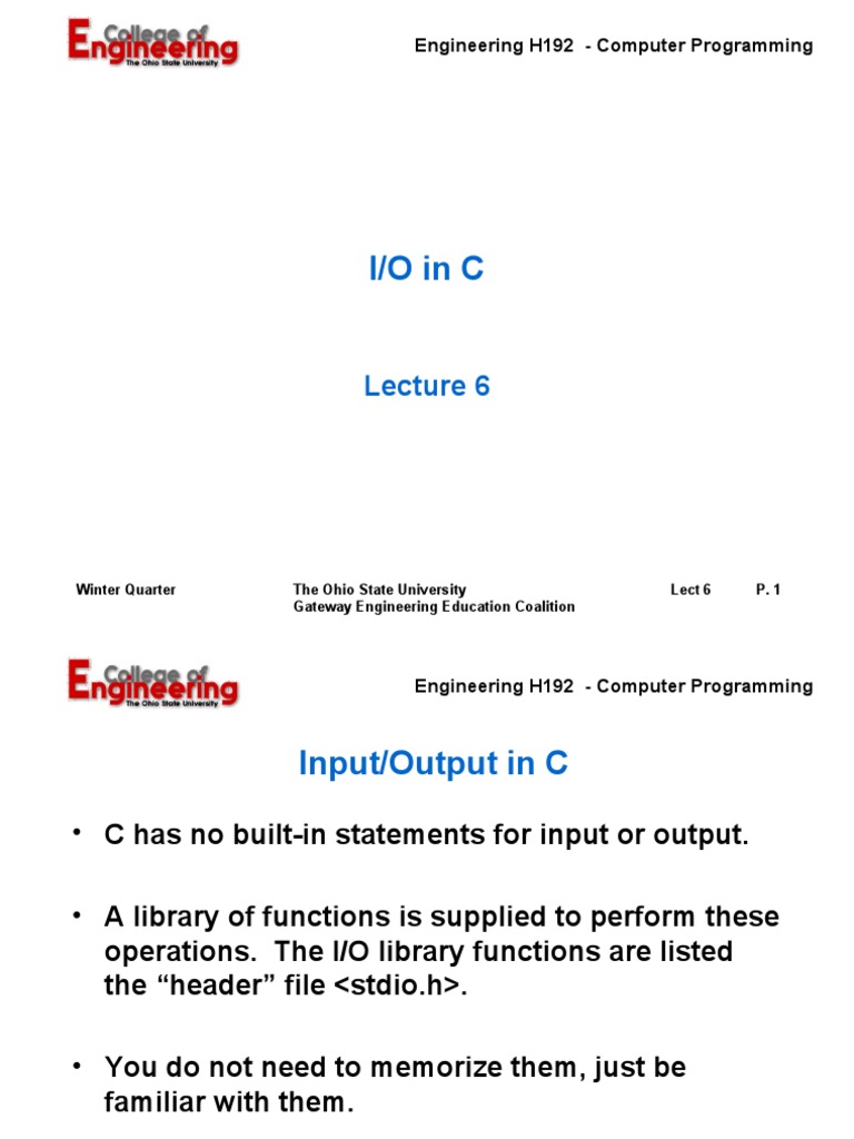 Input/Output Functions in C Programming | PDF | Software Development ...