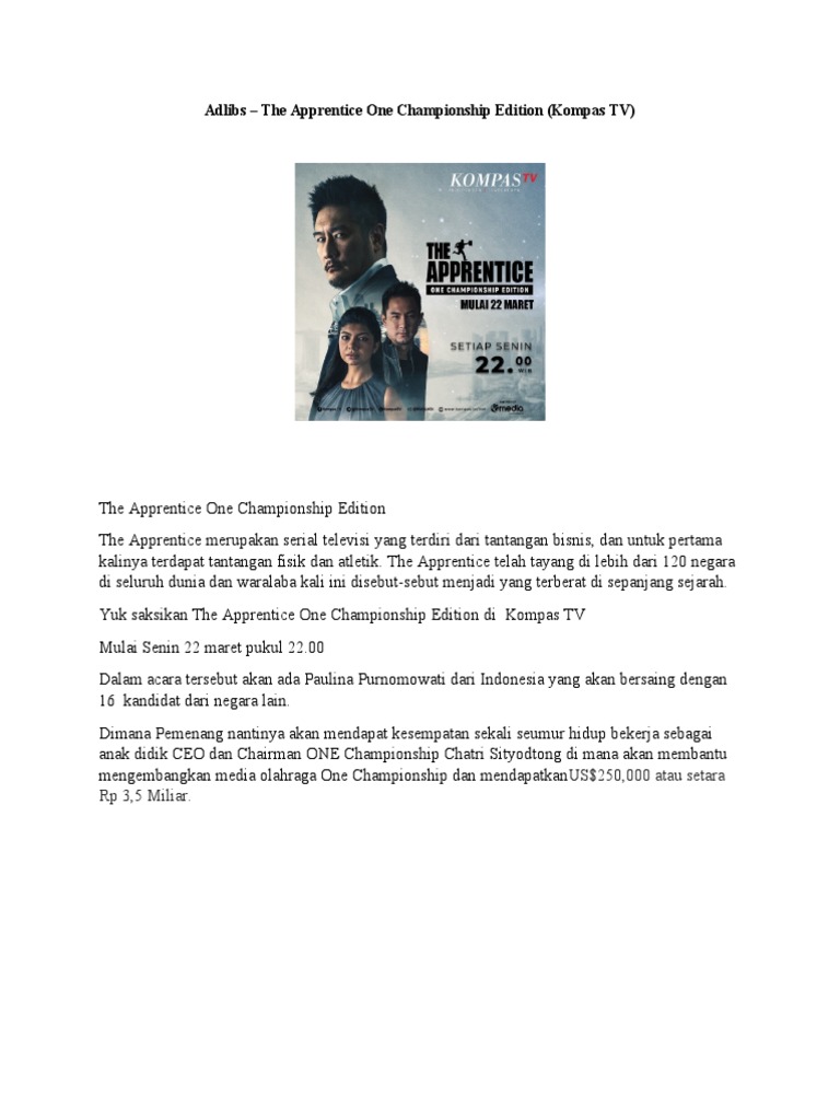 Adlibs The Apprentice di Kompas TV | PDF | Karier & Perkembangan | Bisnis