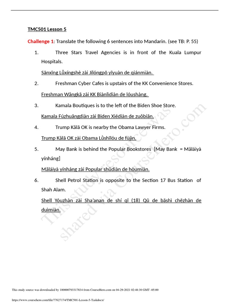 TMC501 Lesson 5: Mandarin Directions | PDF | Business