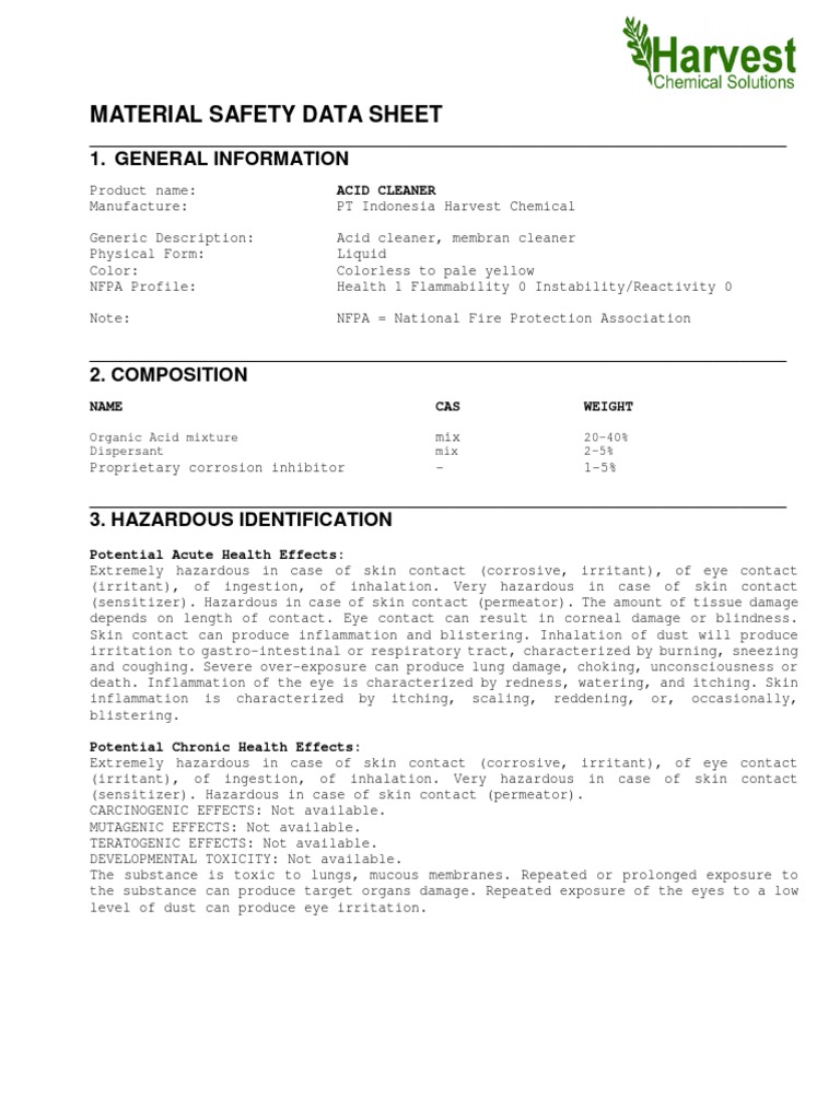 Acid Cleaner Msds | PDF | Toxicity | Biodegradation