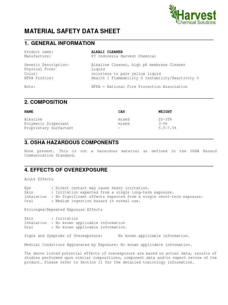 Alkali Cleaner Msds PDF Personal Protective Equipment Water