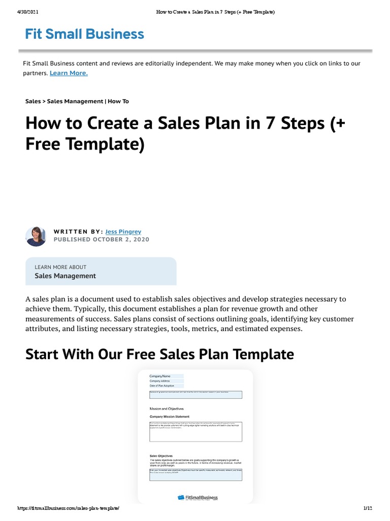 How To Create A Sales Plan in 7 Steps (+ Free Template) | PDF | Sales ...