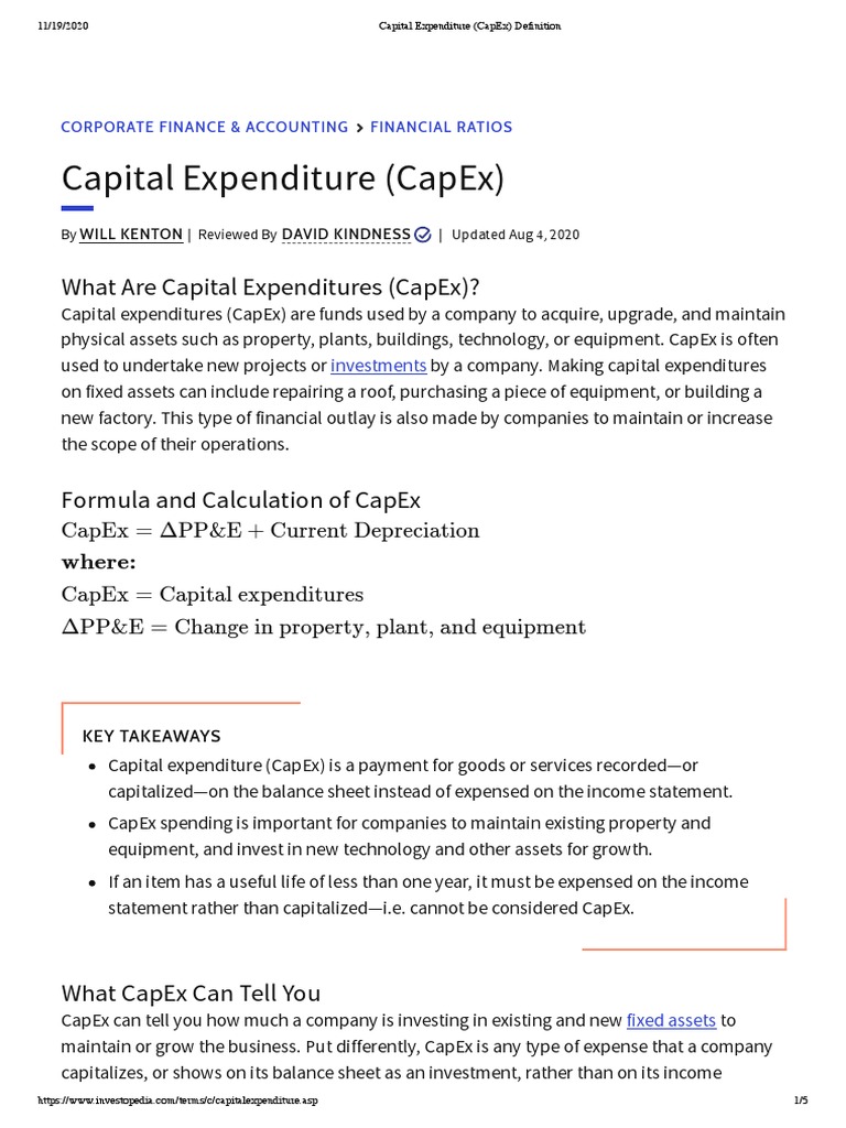 Understanding Capital Expenditure (CapEx) | PDF | Capital Expenditure ...