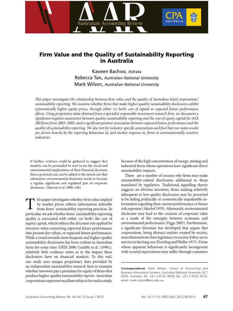 Firm Value and The Quality of Sustainability Reporting | PDF ...