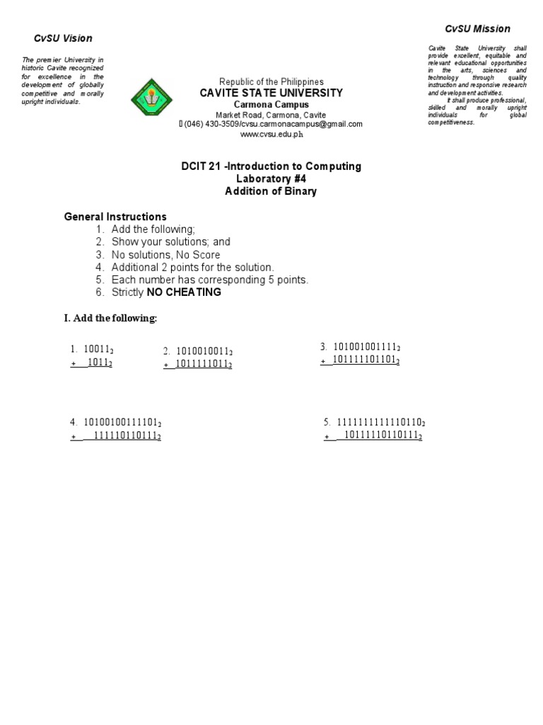 Binary Addition and Multiplication Lab | PDF | Science And Technology ...