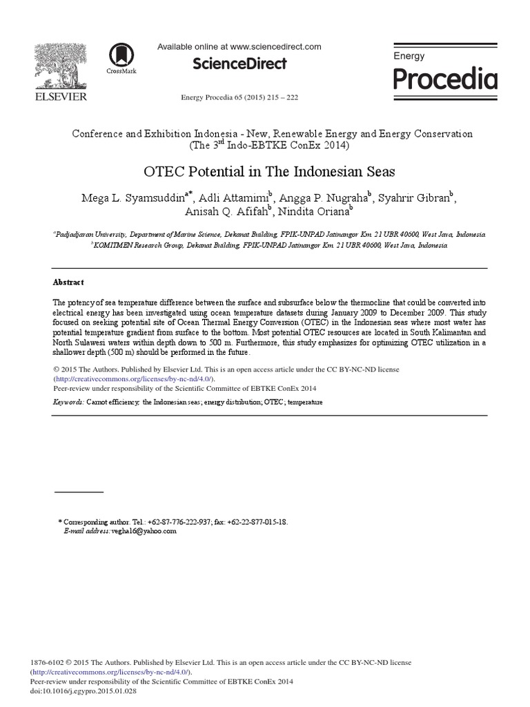 Otec Potential in The Indonesian Seas Sciencedirect PDF Sea