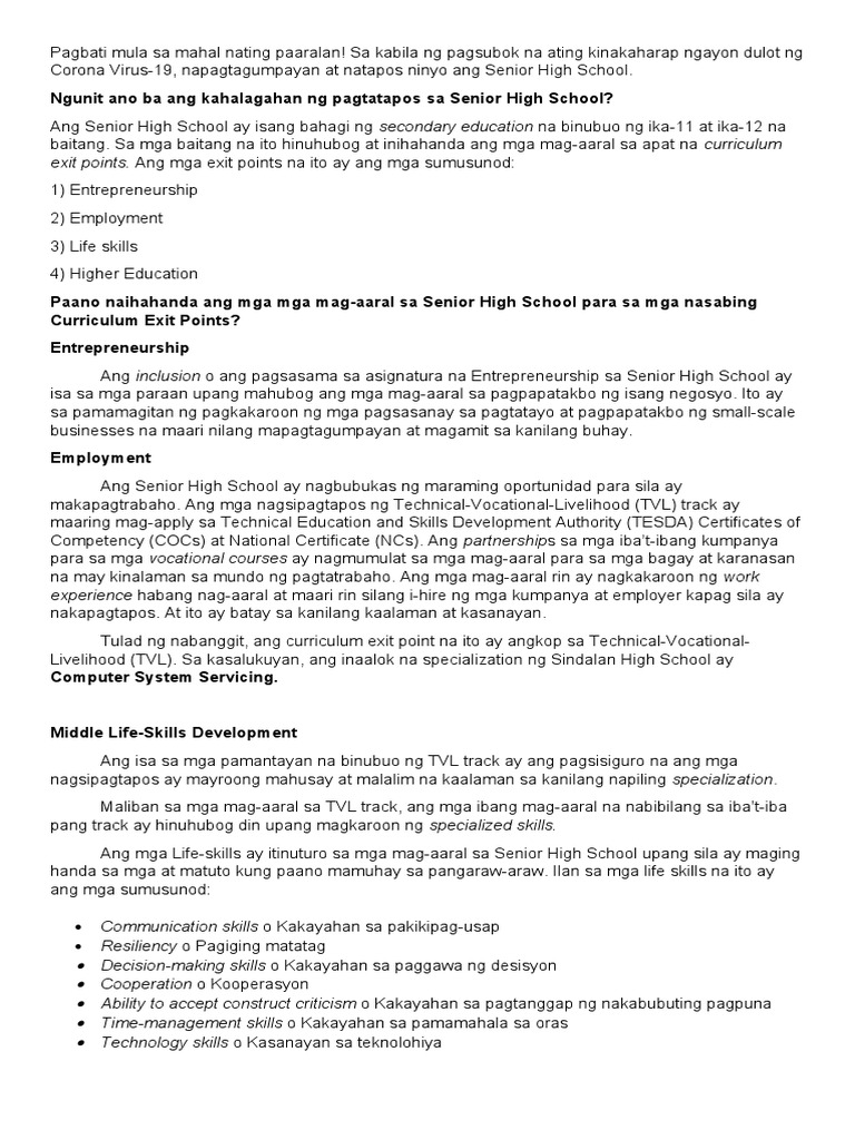 SHS Curriculum Exit PDF