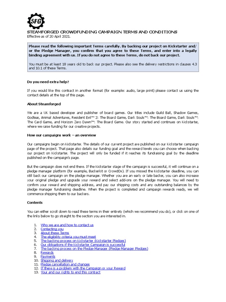 Crowdfunding Campaign Terms and Conditions PDF