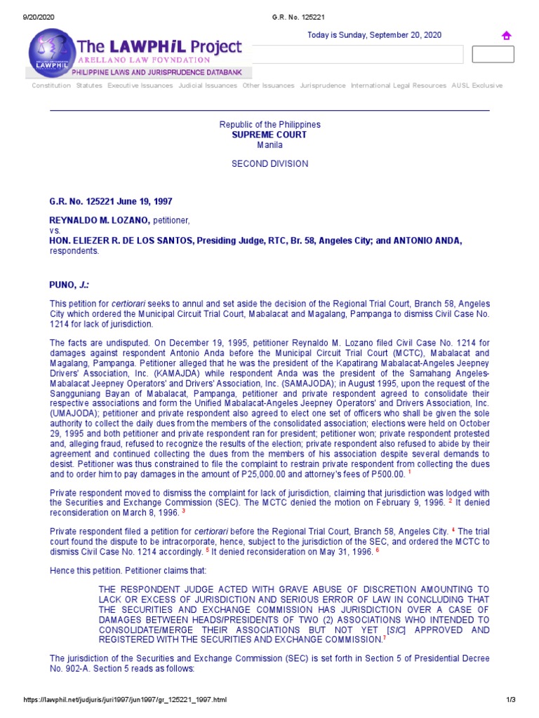 G.R. No. 125221Reynaldo Lozano Vs Hon. Delos Santos PDF