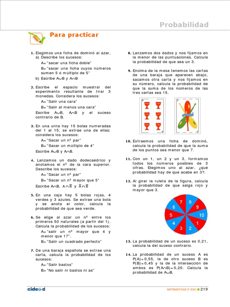 Problemas de Probabilidades en Matemáticas | PDF | Probabilidad | Ocio