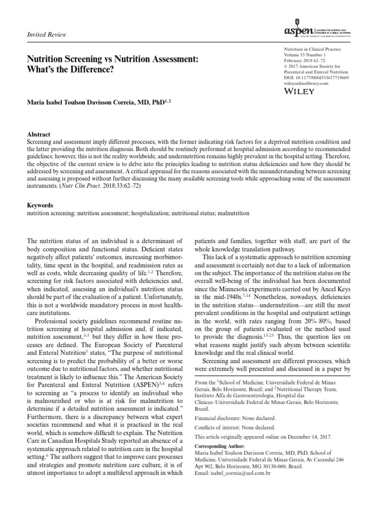 Nutrition Screening Assesment | PDF | Malnutrition | Screening (Medicine)
