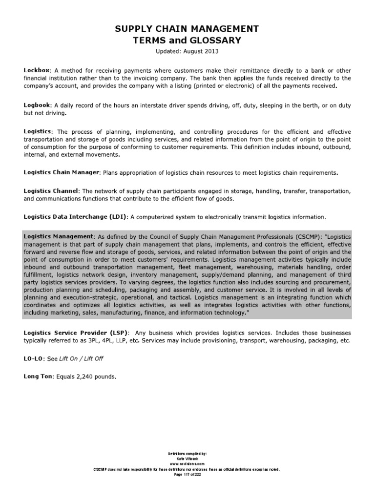 CSCMP Supply Chain Glossary | PDF
