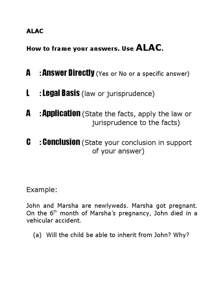 A: Answer Directly L: Legal Basis A: Application C: Conclusion | PDF