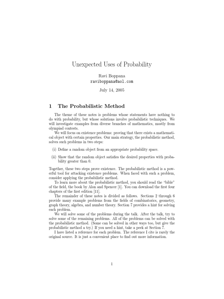 Unexpected Uses of Probability: 1 The Probabilistic Method | PDF ...