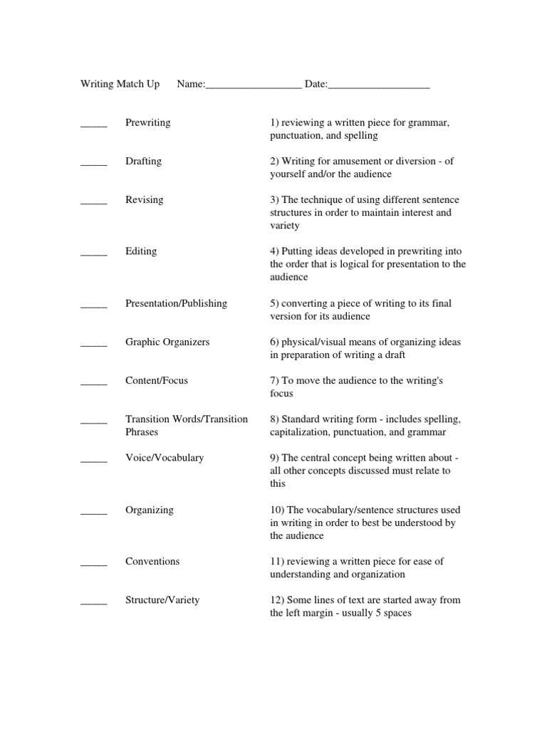 Writing Match Up | PDF | Symbols | Writing