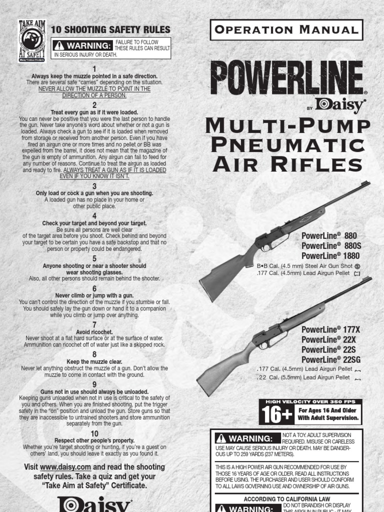 Daisy Powerline Air Rifle Operation Manual Gun Barrel Gun