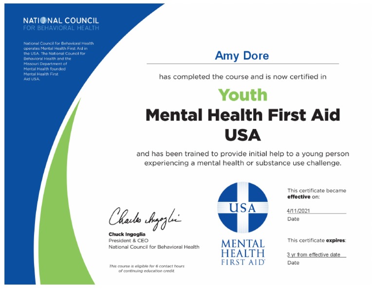 Youth Mental Health First Aid Certificate | PDF