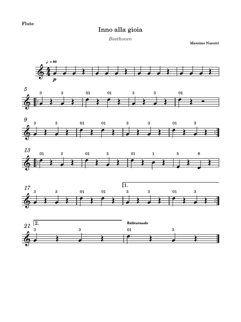 Inno Alla Gioia - Flauto Dolce | PDF