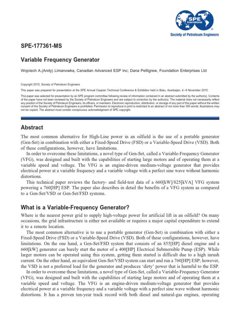 Variable Frequency Generator PDF Electric Motor Electric Generator