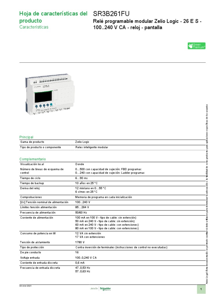 Zelio Logic - SR3B261FU | PDF | Relé | Residuos