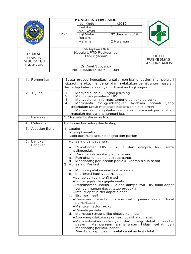 SOP Konseling HIV/AIDS di Puskesmas | PDF | Pengembangan Diri