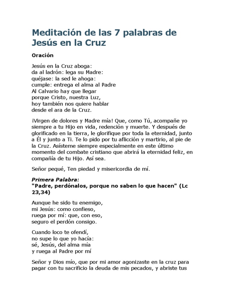 Meditación De Las 7 Palabras De Jesús En La Cruz Pdf Jesús Oración