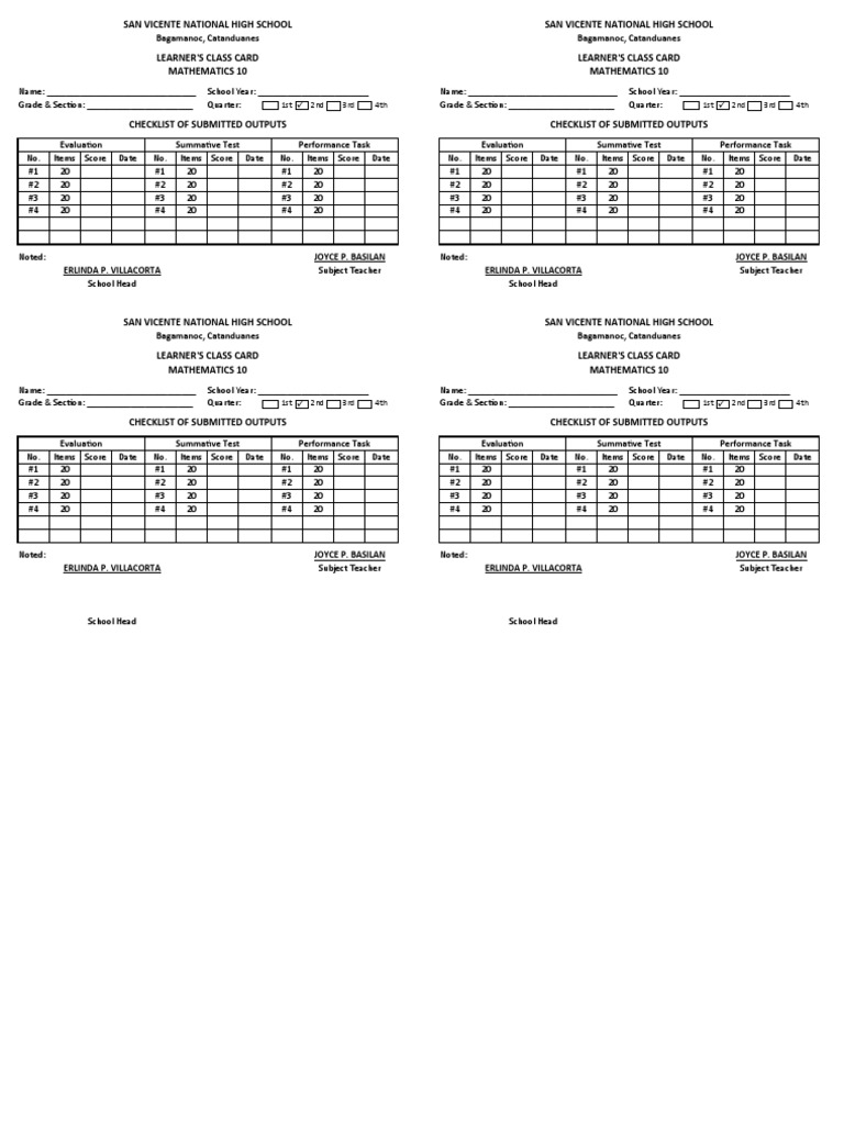 Learner's Class Card 2020 | PDF | Quiz | Statistics Of Education