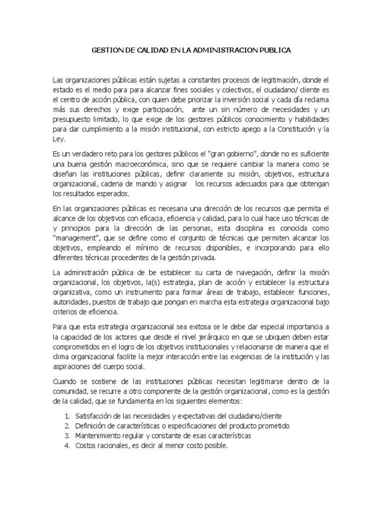 Gestion de Calidad en La Administracion Publica | PDF | Gestión de la ...