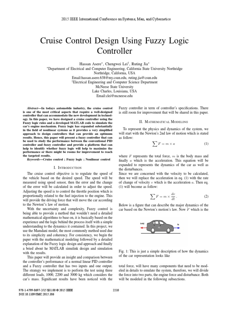 (Jurnal) Cruise Control Design Using Fuzzy Logic Controller | PDF ...