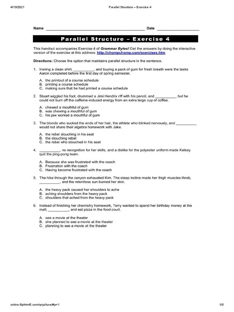Parallel Structure Exercise 4 PDF