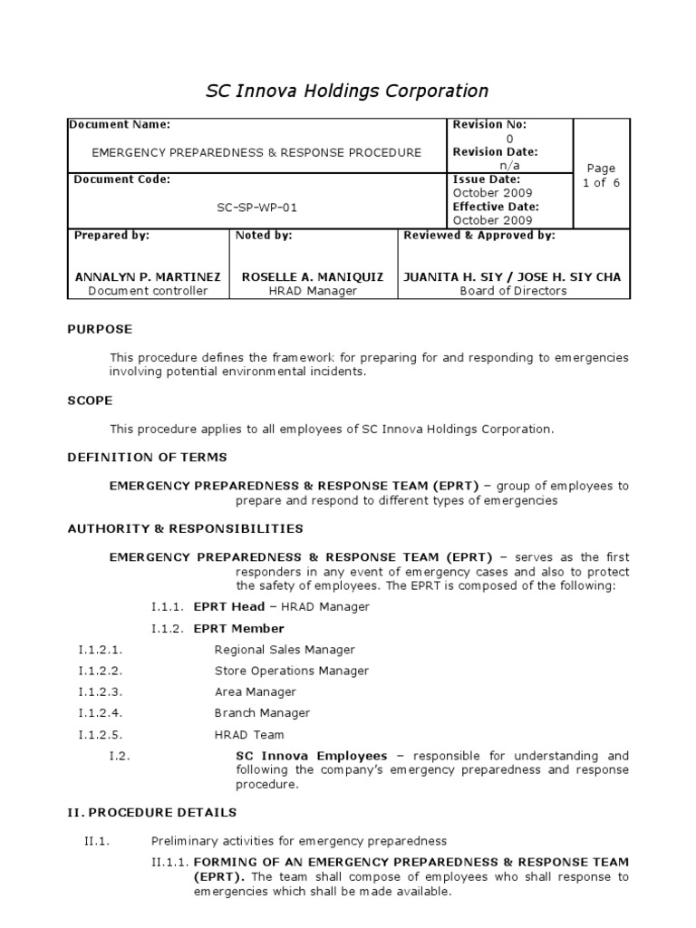 Emergency Preparedness Procedure Guide | PDF | Emergency | Emergency ...