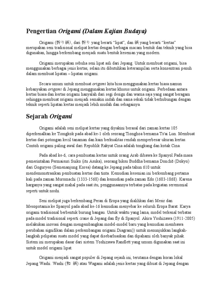 Pengertian Dan Sejarah Origami PDF