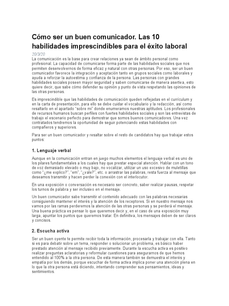 10 habilidades para ser un buen comunicador | PDF | Empatía ...