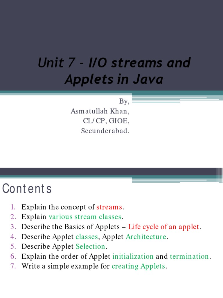 IT Unit 7 - Understand IO Streams and Applets in Java | PDF | Java ...